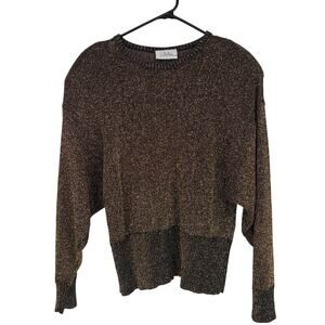 Destinee Vintage Women's Black Metallic Gold Shoulder Pads Sweater Top Size 8